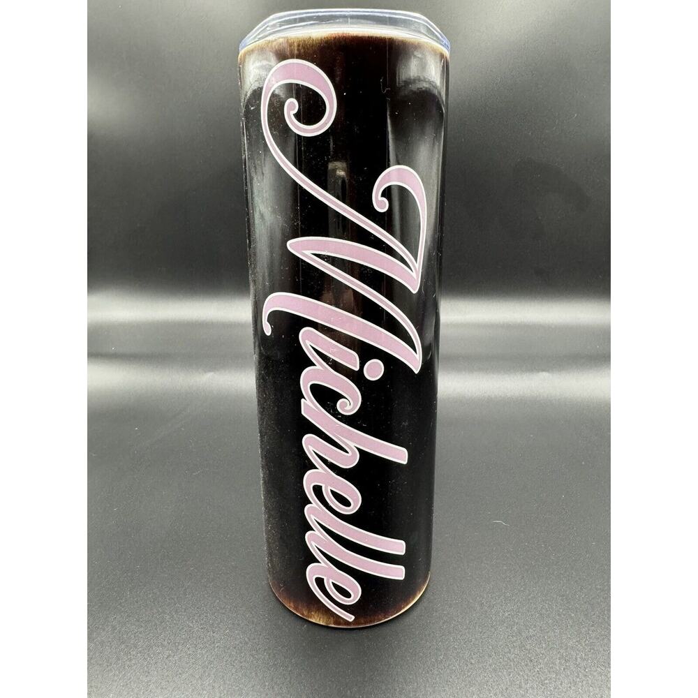 Personalized Pink Glitter Leopard Print Tumbler Custom Michelle 20oz Skinny Can